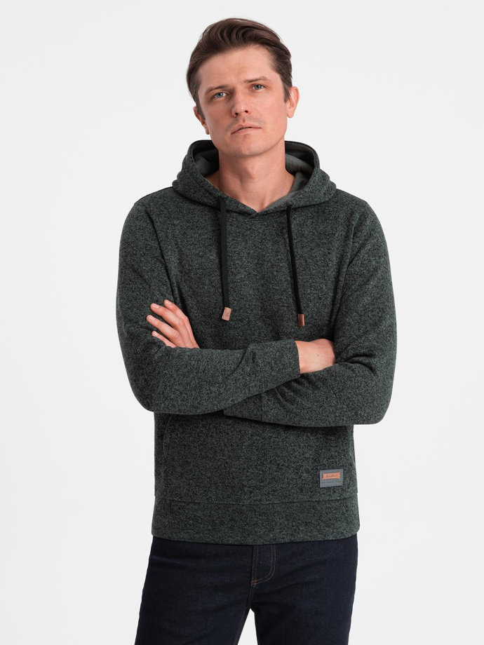 Men's non-stretch kangaroo hooded sweatshirt - olive melange V3 B1675
