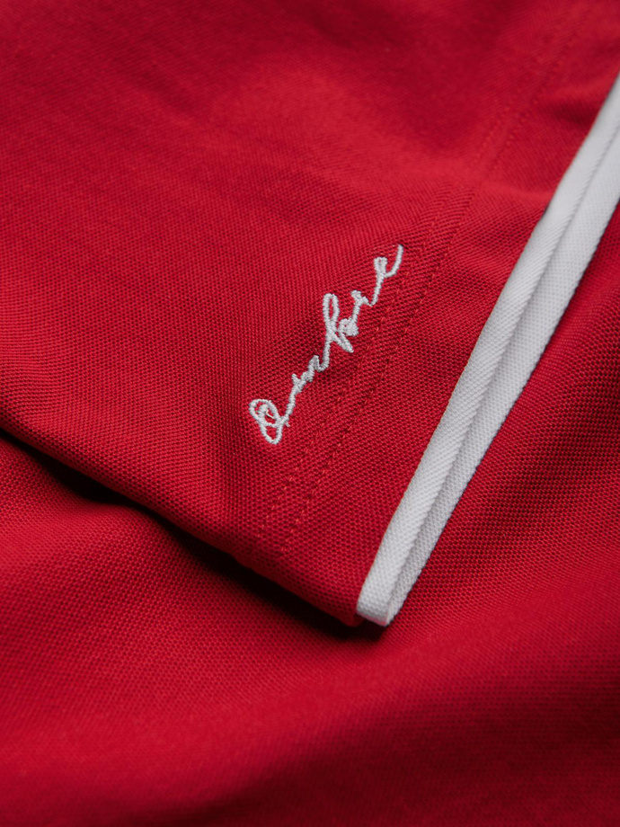 Men's cotton polo shirt with contrast trim - red V2 OM-POSS-0113