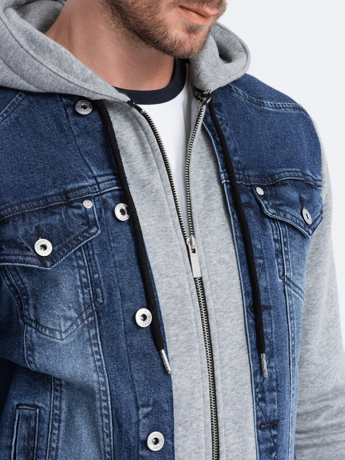 Men's mid-season jeans jacket - denim/grey OM-JADJ-0124