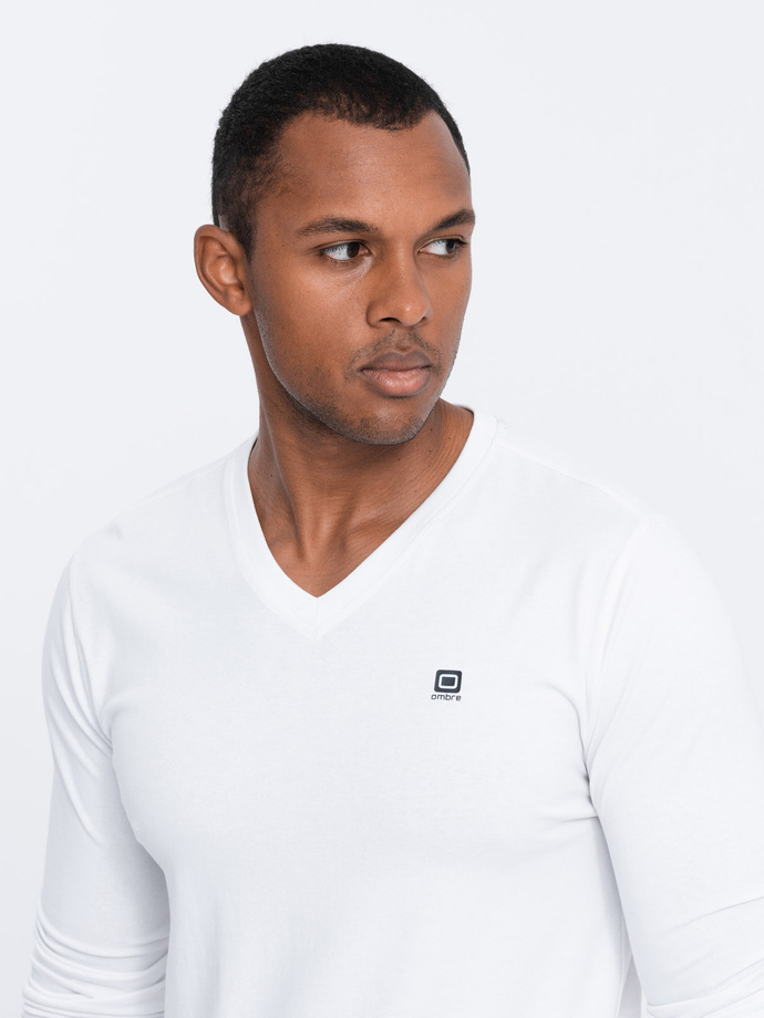 Men's signature elastane longsleeve with crew neckline - white V1 OM-LSCL-0110