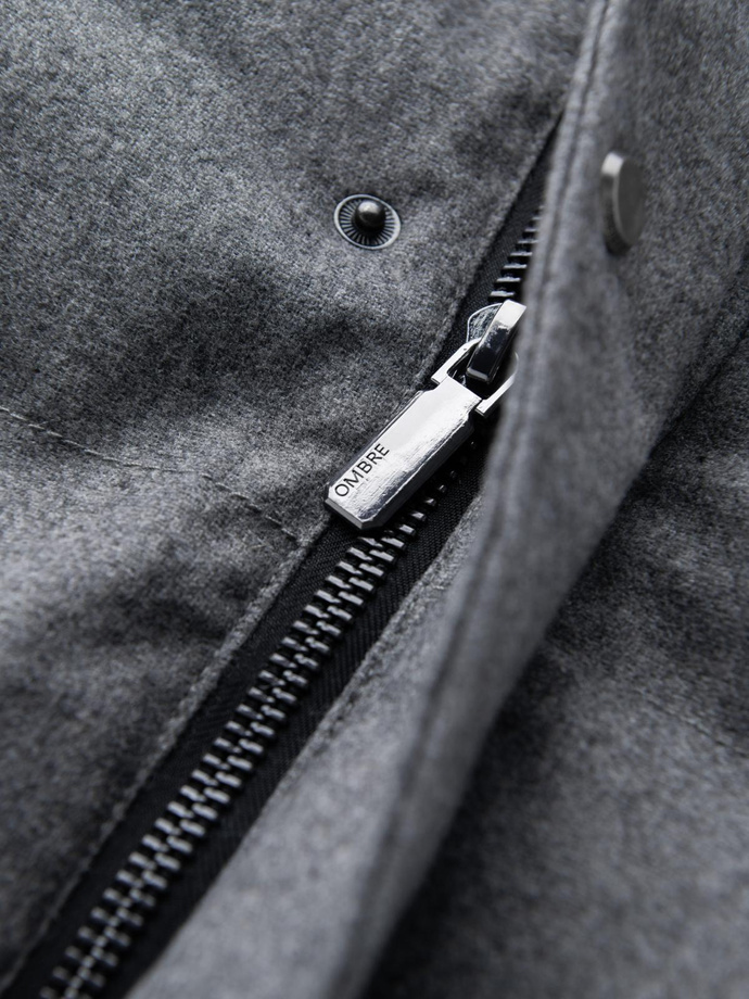 Warm long men's parka jacket with wool - grey melange V1 OM-JALJ-0217