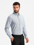 Elegant men's oxford shirt with embroidery and pocket - light grey V2 OM-SHOS-0173