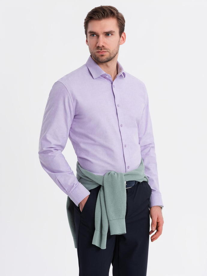 Bawełniana męska pastelowa koszula typu oxford – lawendowa V2 OM-SHOS-0183