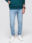 Men's denim JOGGERS pants with classic bandage - light blue V1 OM-PADJ-0265