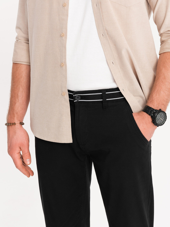 Men's chino pants with decorative waistband - black V1 OM-PACP-0118