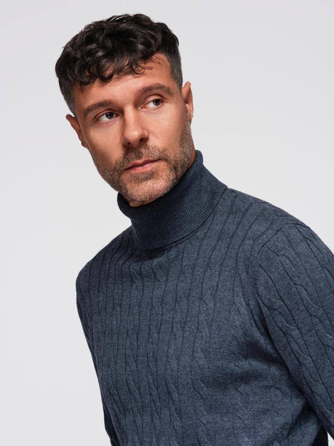 Knitted monochrome men's viscose cardigan - navy blue V1 OM-SWCD-0126