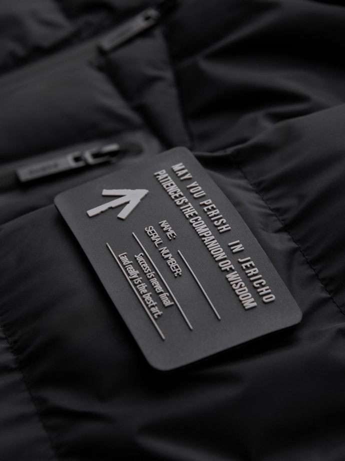 Pikowana ocieplana kurtka męska z raglanowym rękawem – czarna V4 OM-JAHP-0302