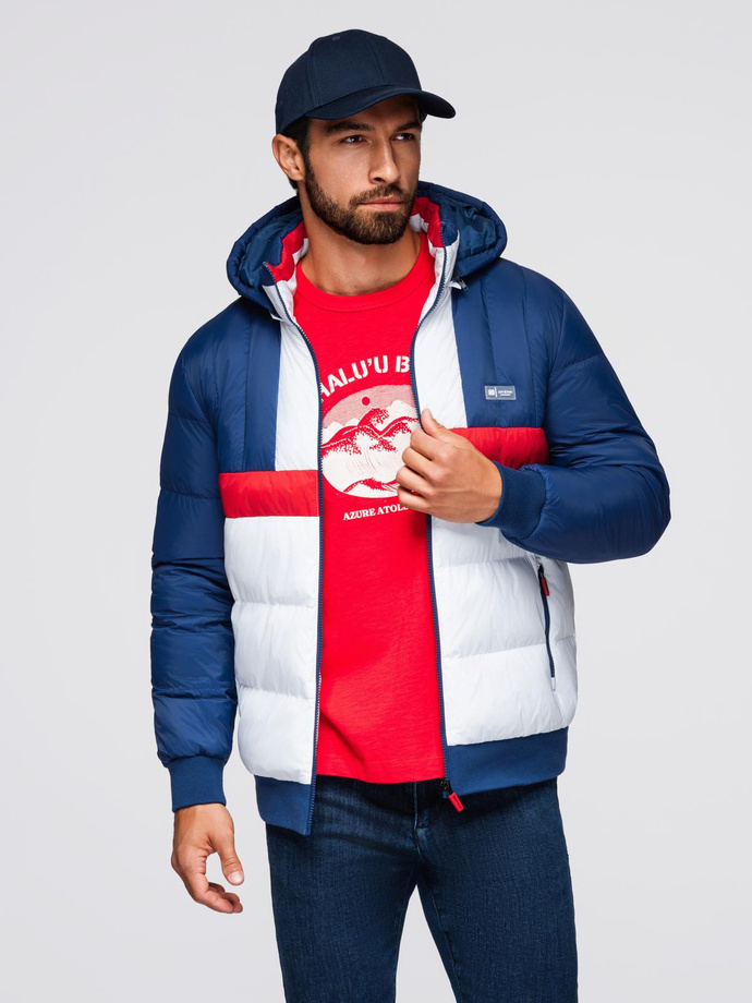 Colorful retro men's sports jacket - blue and white V1 OM-JALP-0296