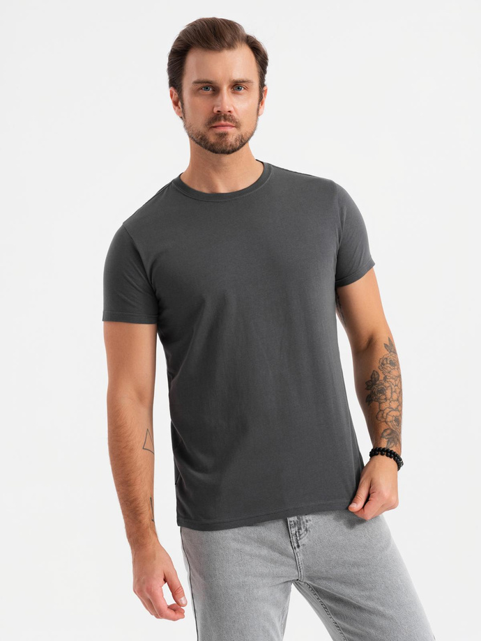 BASIC men's cotton shirt set with round neckline - white/graphite/blue denim V8 OM-TSBS-0232