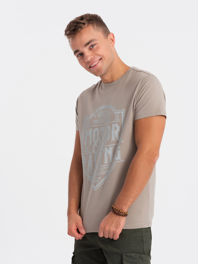 Men's printed cotton t-shirt - light brown V3 S1735