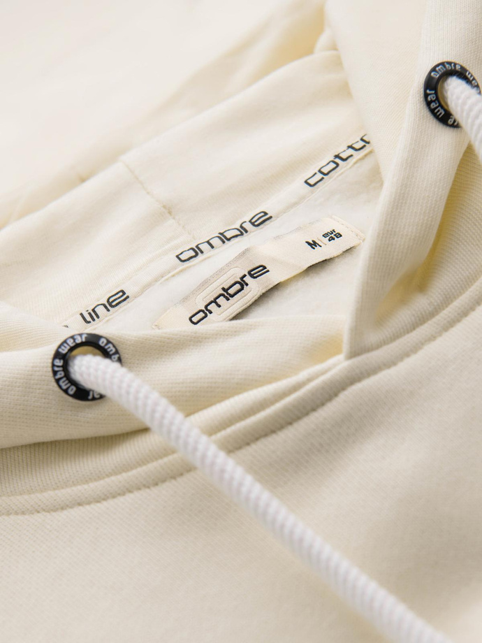 Męska bluza dresowa BASIC kangurka z kapturem - kremowa V11 B1674