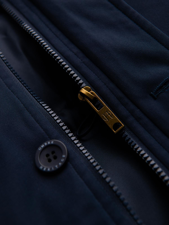 Elegancka męska parka z kieszeniami cargo i kapturem – granatowa V2 OM-JAPJ-0287
