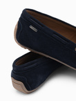 Men's leather moccasin shoes with thong and driver sole - navy blue V4 OM-FOCS-0150