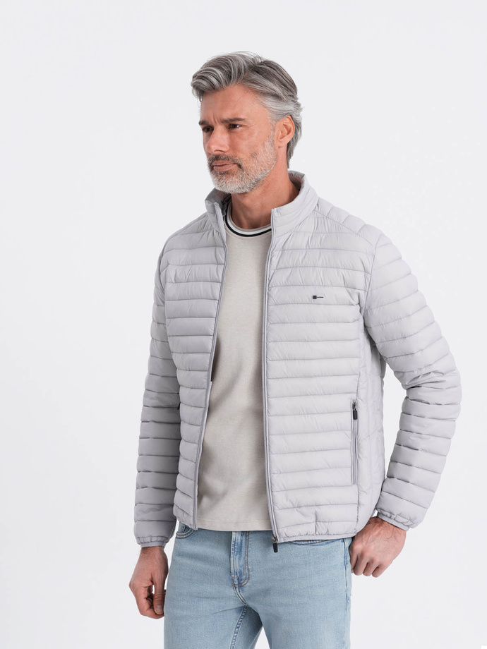 Men's satin-finish bomber jacket with contrasting ribbed cuffs - black V1 OM-JALP-22FW-007