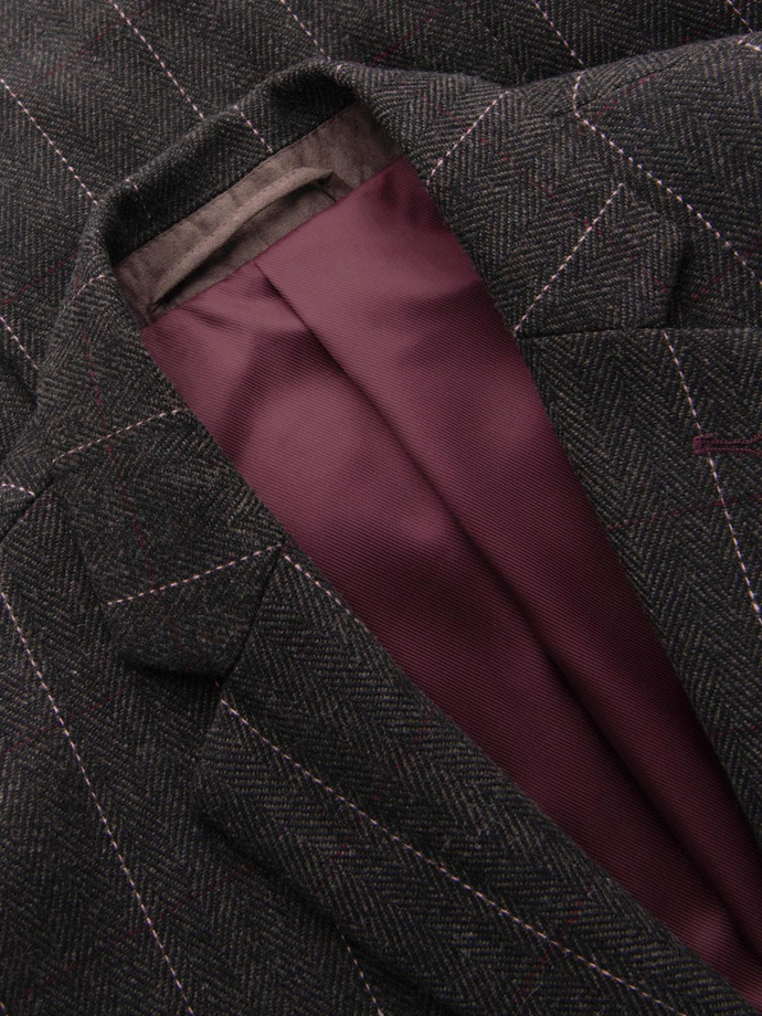 Męska elegancka marynarka w kratkę z domieszką wełny – ciemnobrązowa V3 OM-BLZB-0137