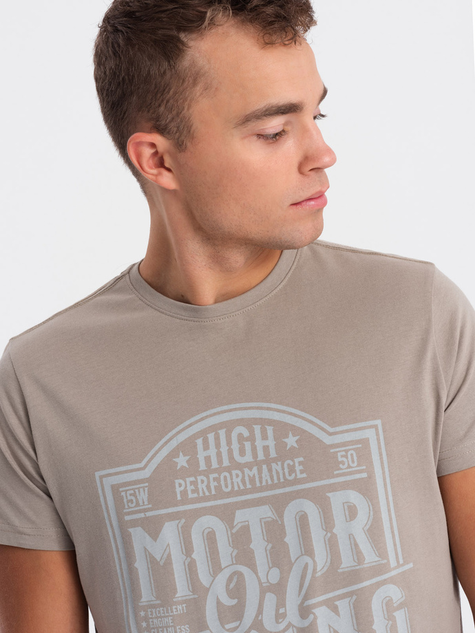 Men's printed cotton t-shirt - light brown V3 S1735