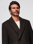 Men's coat with asymmetrical fastening and high collar - light brown V4 OM-COWC-0120