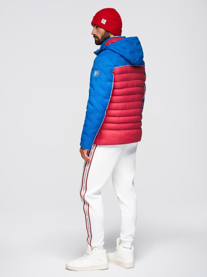 Men's quilted jacket with detachable hood - blue and red V1 OM-JALP-0206