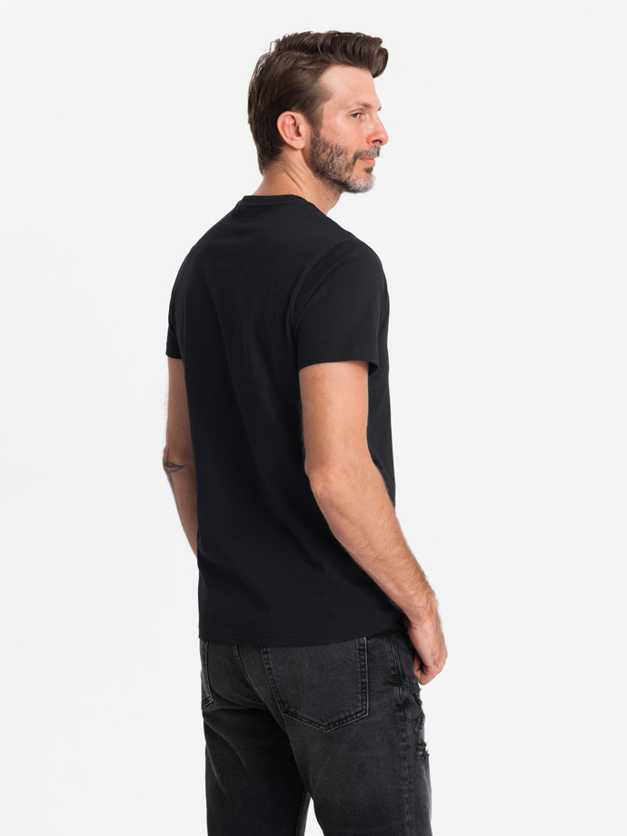 Męski bawełniany t-shirt z podwójnym printowanym logotypem – czarny V2 OM-TSPT-0211