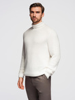 Klasyczny sweter męski z golfem z bawełny - biały V3 OM-SWTN-0162