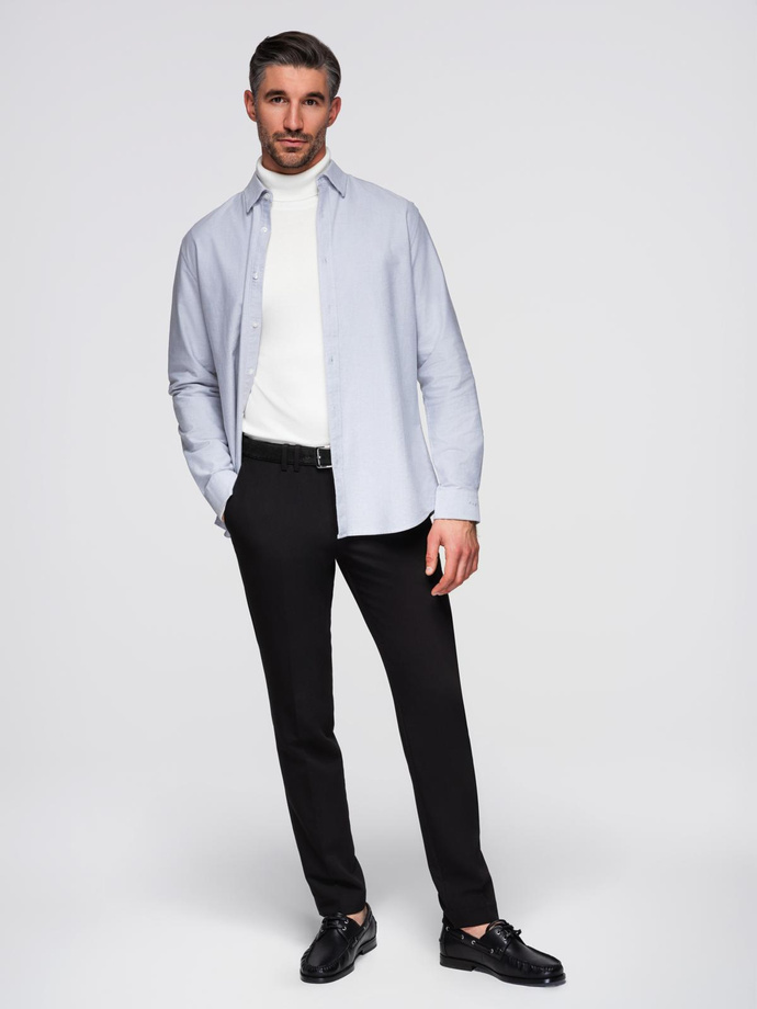 Elegancka męska koszula oxford z haftem – błękitna V1 OM-SHOS-0172