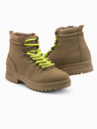 Zimowe buty męskie trekkingowe z kontrastowymi sznurówkami - brązowe V2 OM-FOBO-0132