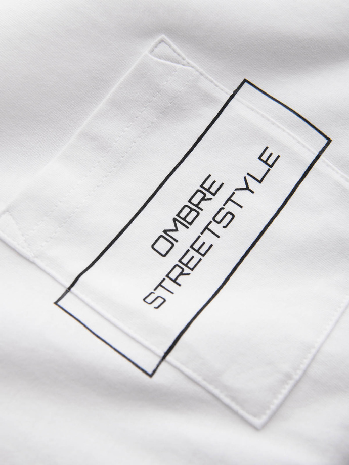 T-shirt męski bawełniany z nadrukiem na kieszonce Ombre Streetstyle – biały V8 OM-TSCT-0108