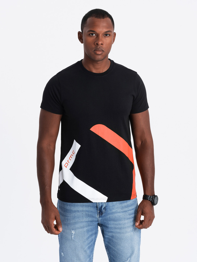 Men's cotton t-shirt with contrasting two-tone print - black V1 OM-TSPT-0219 