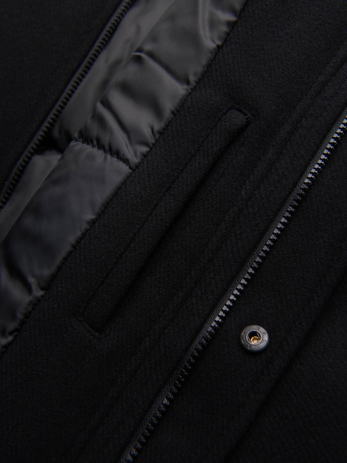 Men's insulated coat with hood and concealed zipper - black V1 OM-COWC-0110