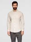 Men's linen shirt with classic collar and pockets REGULAR FIT - cream V3 OM-SHCS-0134