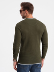 Men's cotton sweater with round neckline - dark olive V7 OM-SWSW-0103