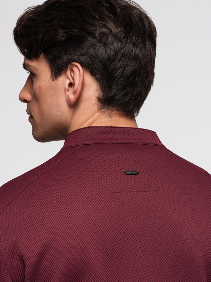 Men's structured fabric biker jacket - maroon V2 C642