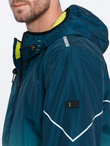 Men's sports jacket with reflectors - turquoise and lime green V1 OM-JANP-0105