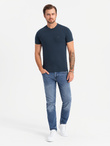 Koszulka męska SLIM FIT z okrągłym dekoltem i logotypem – granatowa V2 OM-TSCT-0220 