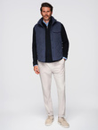 Men's peach effect quilted sleeveless jacket - navy blue V2 OM-JAVJ-0277