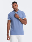 Men's cotton polo shirt with contrast trim - blue V3 OM-POSS-0113