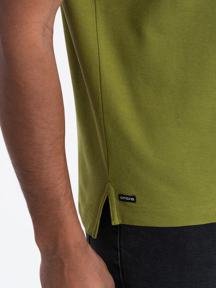 Men's collarless polo shirt - olive V6 OM-TSCT-0156
