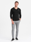 Set of men's SLIM FIT longsleeves with V neckline and logo 2-pack - 2x black V5 Z103