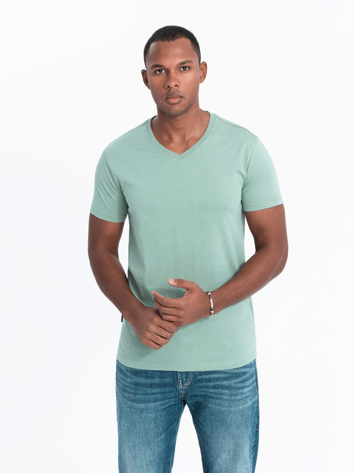 BASIC men's V-neck cotton shirt set - gray-green/white/beige V14 OM-TSBS-0233 