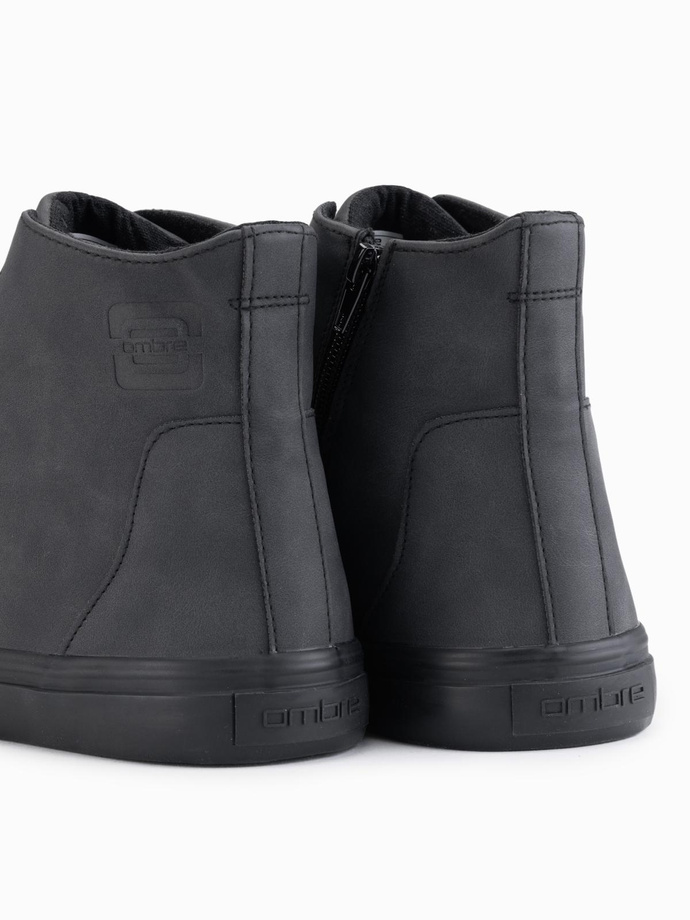 Men's high-top sneakers with matte texture and embossed logo - black V1 OM-FOTH-0185