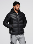 Modern quilted men's jacket of combined materials - black V1 OM-JAHP-0303