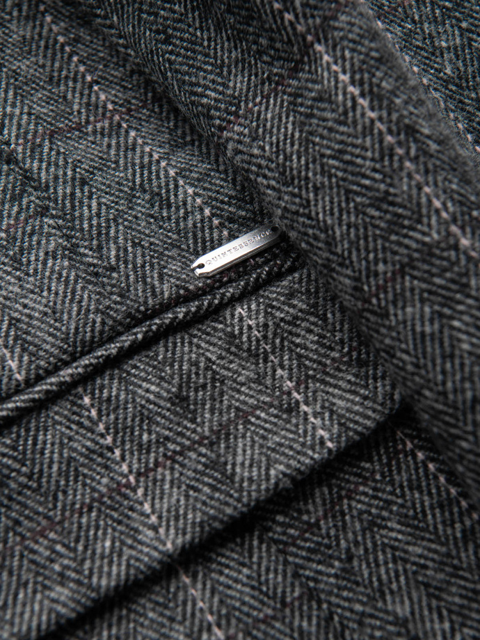 Elegancka męska marynarka w kratkę z domieszką wełny – szara V1 OM-BLZB-0137