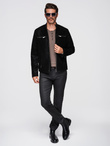 Stylish men's eco leather biker jacket with collar - black V2 C637