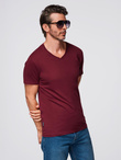BASIC men's cotton classic tee shirt with a v-neck - maroon V10 OM-TSBS-0237