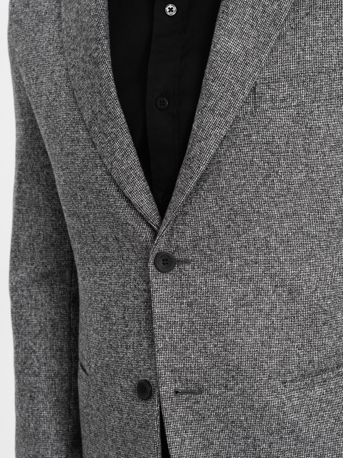 Men's casual blazer with decorative pin on lapel - grey melange V1 OM-BLZB-0120
