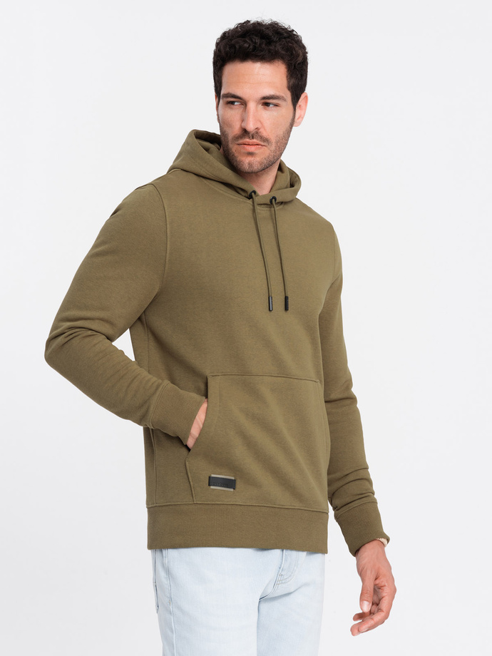 Bluza męska dresowa kangurka z kapturem BASIC – oliwkowa V2 OM-SSBN-0161