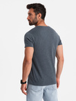 T-shirt męski z rozpinanym okrągłym dekoltem henley – granatowy V5 OM-TSCT-0155