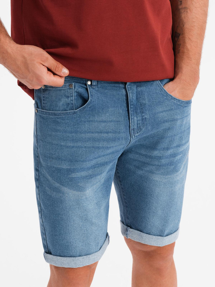 Men's denim shorts with rolled up leg - blue V2 OM-SRDS-0164