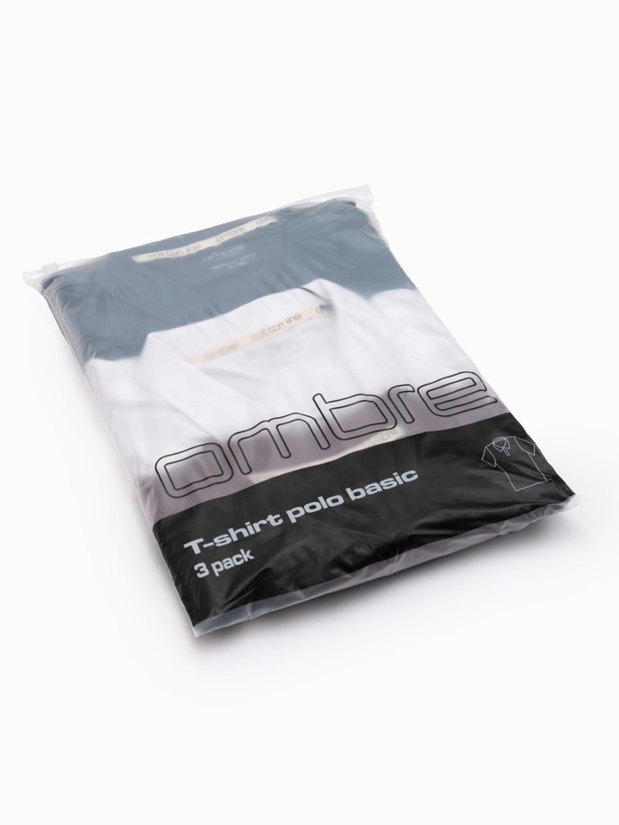 BASIC men's cotton polo t-shirt set - white/maroon/dark blue V4 OM-POBS-0133