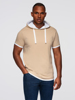Men's hooded cotton t-shirt - beige V5 OM-TSCT-0256